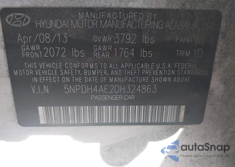 2013 Hyundai Elantra Gls из США, поврежденный, VIN 5NPDH4AE2DH324863